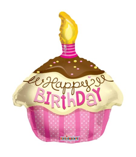 Happy Birthday Cupcake Pink Foil Balloon - 18 Inch