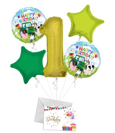 Tractor Theme, Farm Theme, Birthday Barnyard, Happy Birthday Balloon Bouquet (5 Balloons) – Viva Party