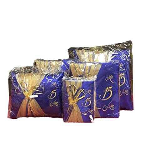 5 pc Blue and Gold Quinceanera Pillow Set - Elegant Mis 15 Anos Celebration Essentials