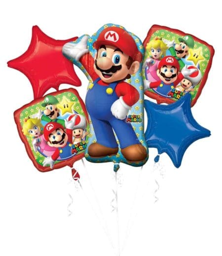 Super Mario Bros. Birthday Foil Bouquet of Balloons - 5pcs – Viva Party
