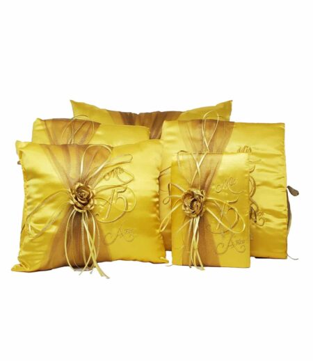 5 Pc Yellow and Gold Quinceanera Pillow Set - Elegant Mis 15 Anos Celebration Essentials