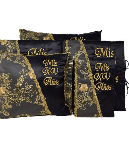 Kneeling Pillow, Tiara Pillow, Photo Album, Guest Book, Bible (Spanish Version) 5 Pc Quinceanera Pillow Set - Elegant Mis 15 Años Celebration.