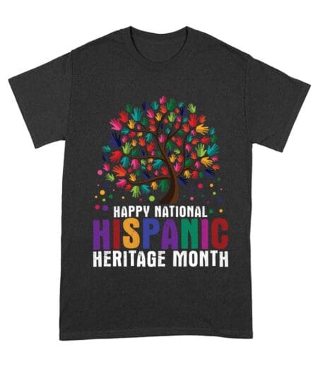 Happy National Hispanic Heritage Month Tree Design T-Shirt - Hands as Leaves Symbol of Unity Unisex Adult – Viva Party
