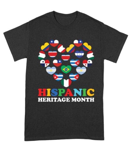 Hispanic Heritage Month T-Shirt - Country Flags in Heart Unity Design Unisex Adult – Viva Party