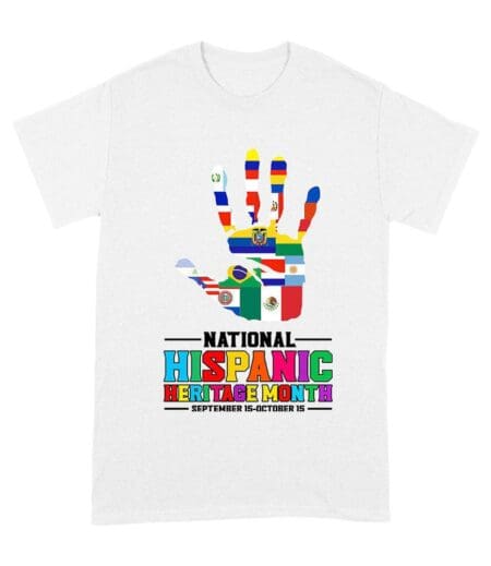 Celebrate National Hispanic Heritage Month: Hand with Country Flags T-Shirt Unisex Adult